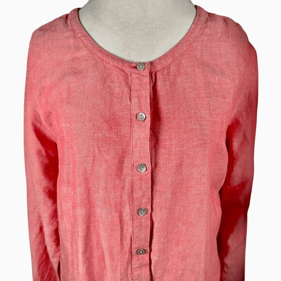 J. Jill Coral Button Shirt Dress Linen Blend Summer Beachy Relaxed Tunic Size L - Picture 8 of 8